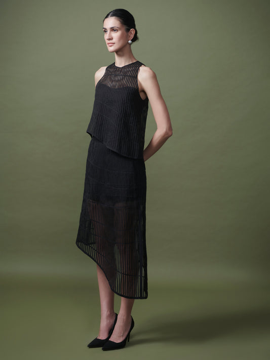 Linear patterned top & skirt
