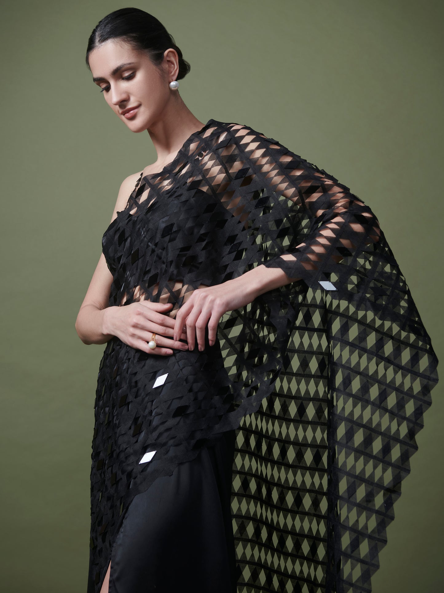 Beaded organza gauze saree