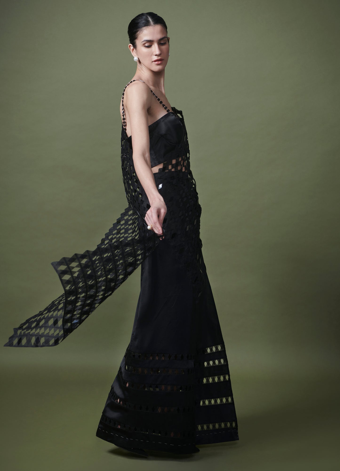 Beaded organza gauze saree