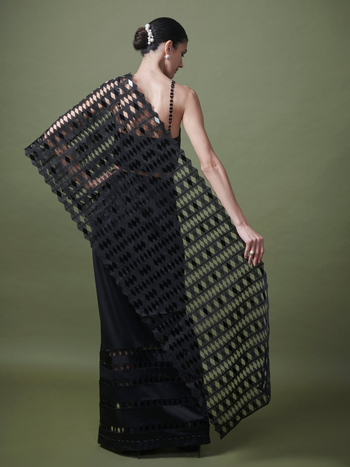 Beaded organza gauze saree