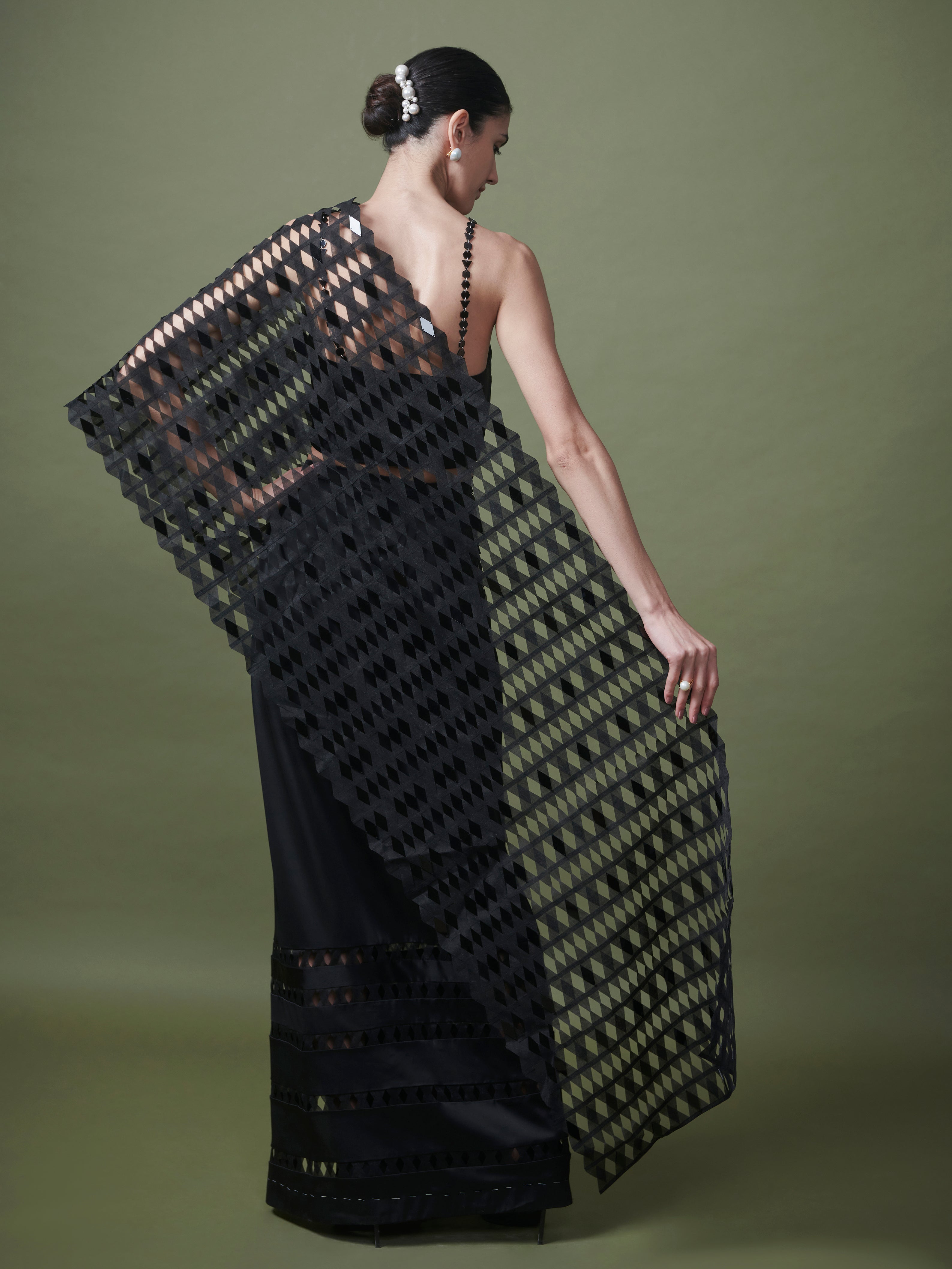 Beaded organza gauze saree