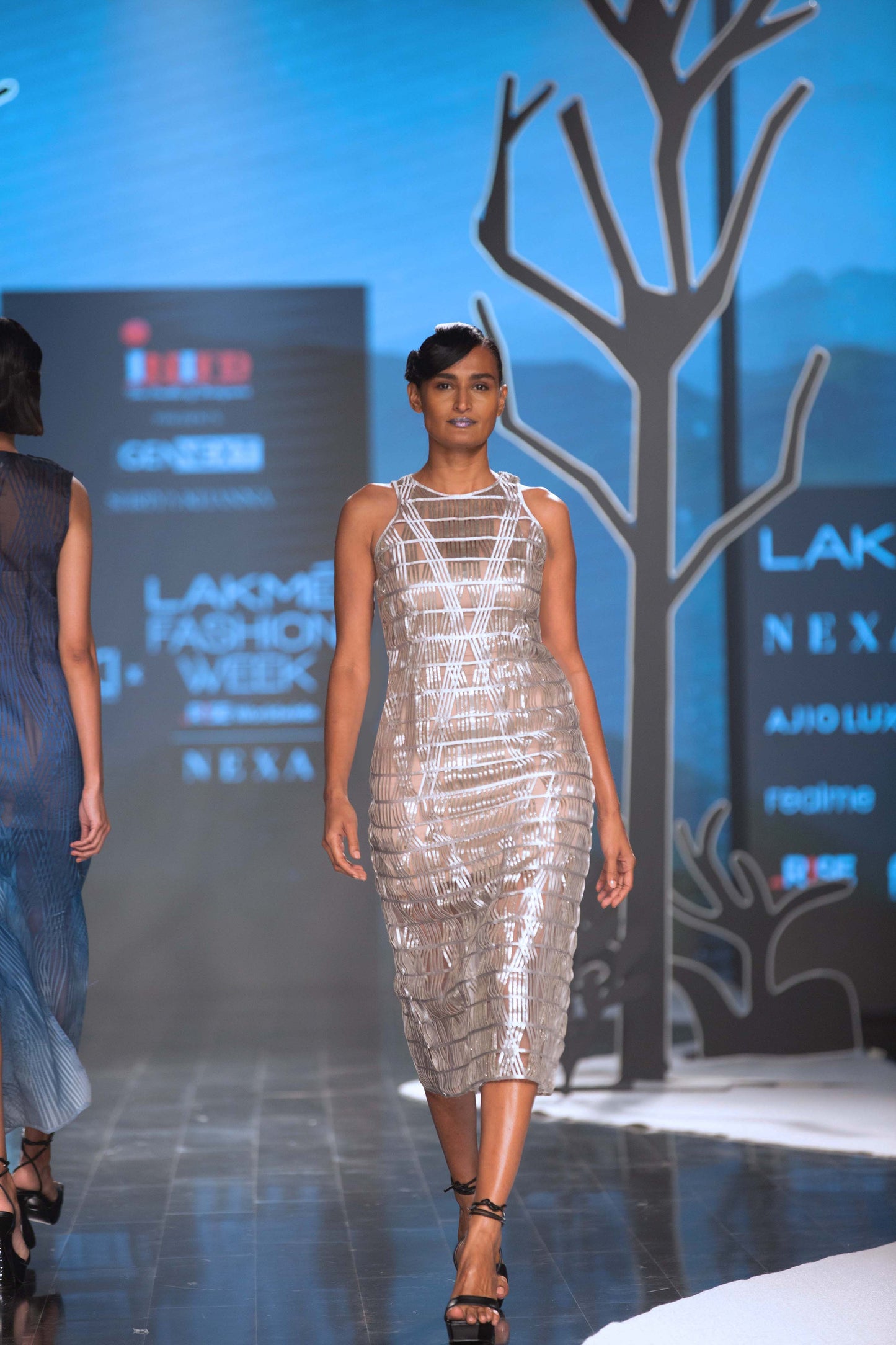 Metallic gauze dress